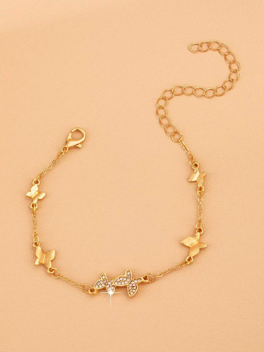 1pc Fashionable Minimalist Delicate Butterfly Gold Women Bracelet, Suitable For Daily Wear