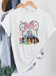 Disney Summer Lady Cartoon Pattern. Printed Casual Ladies T-Shirt, Spring And Summer Fashion Ladies Tops, Summer Tops, Ladies Summer Clothing, Summer Clothing, Graphic T-Shirt Women, Top Women