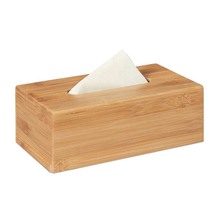 1pc Decorative Country Style Bamboo Tissue Box, 7.5 X 24 X 12 Cm, Detachable Bottom, Natural Wood Rectangular Tissue Holder Fit For Standard Tissue And Wet Wipe Boxes - Log Color - View 1