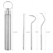 Set de 3/4/5/6/7/9 piezas de palillos de dientes de acero inoxidable con tubo portátil de almacenamiento, limpiador dental de metal para el cuidado y limpieza oral de los dientes