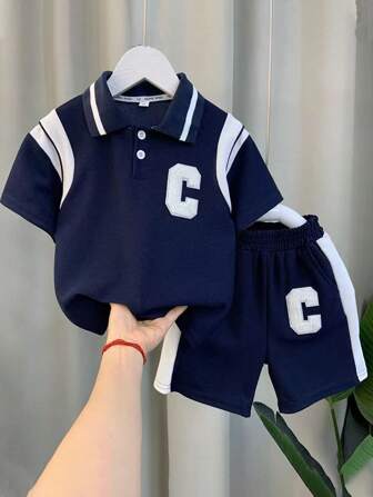 M.Dian xi Ung pojke i koreansk stil med pikétröja, kortärmad outfit, tunna, avslappnade sportkläder med kort ärm,