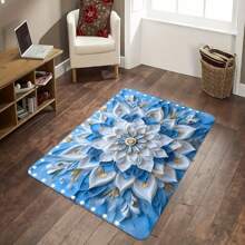 1 Stück Boho Vintage blau florales Muster Teppich, Polyester Eingangsmatte, rutschfest und strapazierfähig, maschinenwaschbar, pflegeleicht, geeignet für Wohnzimmer, Schlafzimmer, Waschküche, Heimdekoration, für den vielseitigen Innen-/Außenbereich