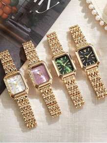 Conjunto de relógios femininos 2 peças, pulseira de aço inoxidável moderna, mostrador de estilo simples e elegante, adequado para decoração e uso diário, presentes de festivais