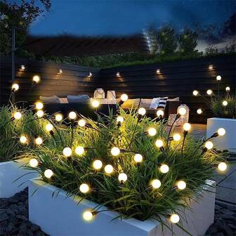 1 pièce/2 pièces 6/8/10 LED Lumière de sol à piquet solaire en forme de luciole, étanche pour extérieur. Lumière solaire clignotante de luciole adaptée pour la décoration de cour, passage, jardin, clôture, prairie pour les célébrations de Pâques, Thanksgiving et la Saint-Valentin