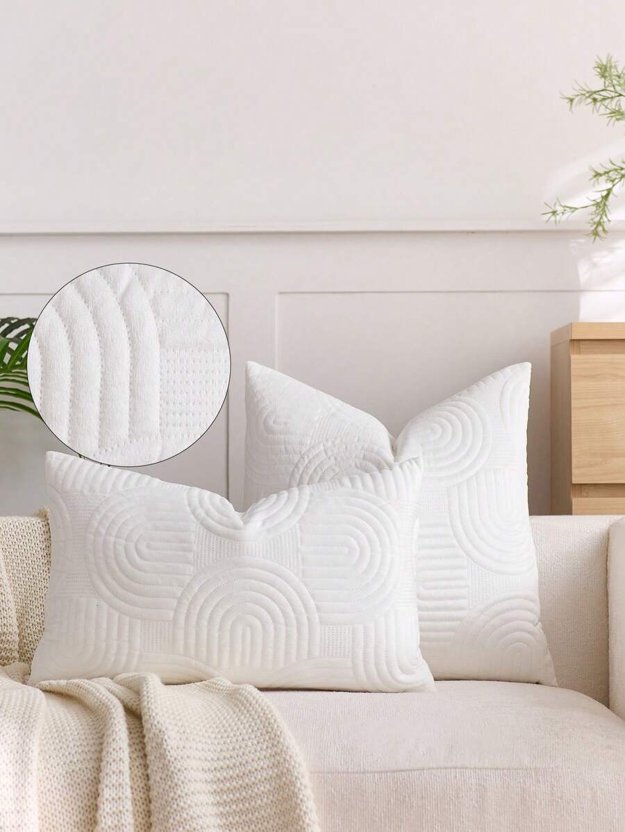 1/2 Buah Sarung Bantal Dekoratif Mewah, Sarung Bantal Berlapis Geometris, Sarung Bantal Persegi Panjang Lembut Berwarna Polos - Putih - View 1