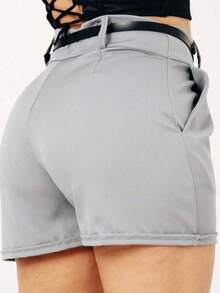 Kit 2 Zar High Waist Women's Tailored Shorts With Belt - Black/Gray - View 4