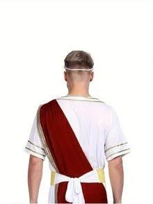 古希腊罗马凯撒男士派对服装，万圣节化妆舞会角色扮演 - 白色 - 查看 4