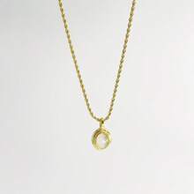 VKHK 1 Pc Vintage 18K Gold Plated Stainless Steel Black White Gem Stone Oval Pendant Necklace For Women Men Fashion Couple Jewelry Gift