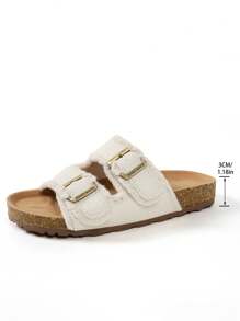 Sandalias de playa cómodas y planas, de suela gruesa, con hebilla metálica casual, de moda y versátiles, con punta abierta y suela antideslizante, nuevas para el verano
