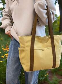 1 pezzo Borsa unisex di grande capacità, nuovostile coreano, borsa a tracolla casual per scuola/università, borsa a tracolla in tela, borsa a spalla, borsa per festival, borsa con chiusura lampo, borsa da scuola di grandi dimensioni, con scomparti multipli, adatta per spiaggia, scuola, lavoro e uso quotidiano