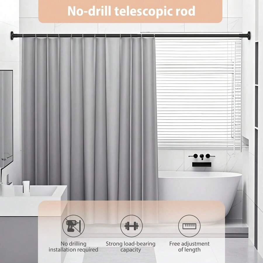 Royalswill Installation-Free Telescopic Rod 1-2m|Bathroom Curtain Rod Kitchen Storage Rod|Carbon Steel Adjustable Tension Rod|Bathroom Bedroom Universal (Multi-Size) - 0.9-1.6M Black - View 1