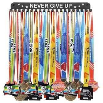 1pc Sports Medal Stand, NEVER GIVE UP Competition Medal Storage, Black Wrought Iron Wall Hanging Crafts, For Home Room Living Room Office Decor, Christmas Gift