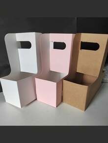 10/15 Kraft Paper Coffee Holder With Handle, Double Compartment Portable Takeaway Beverage Holder, Takeaway Paper Cup Holder (White, Brown, Pink), Event Party Box, Kraft Paper Flower Basket, Hot Or Cold Drink Cup Holder, Milk Tea Holder, Takeaway Box, Dessert Cake Bouquet Box, Wedding Gift, Floral Accessories, Suitable For Wedding Party, Office, Outdoor. - Multicolor - View 18