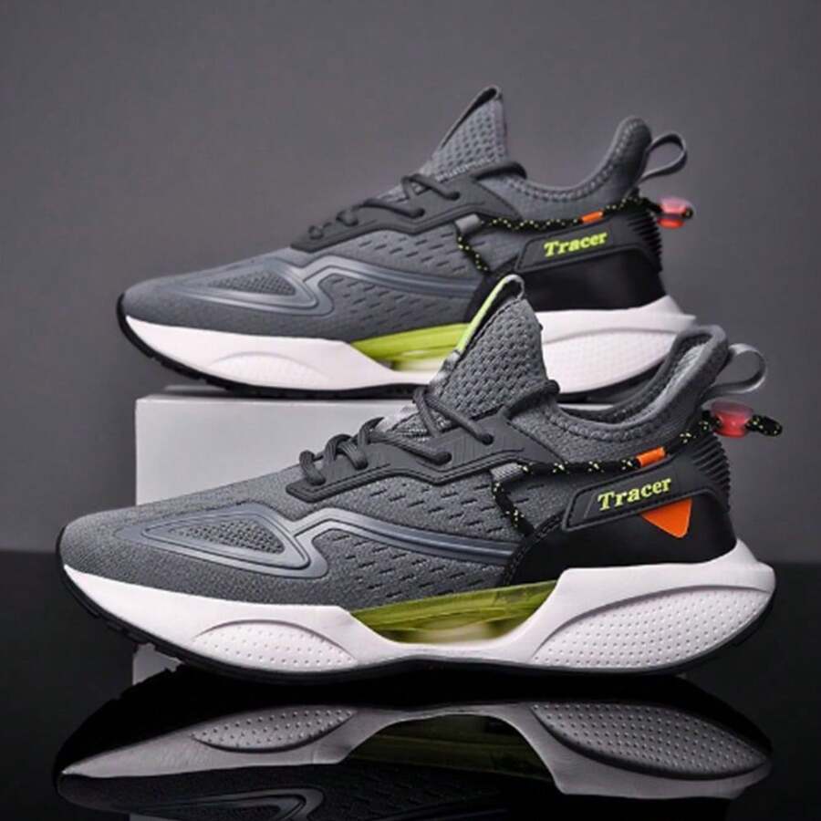 Zapatillas de tenis para hombre, informales, de suela gruesa, de moda, transpirables, deportivas - Gris - Ver 1