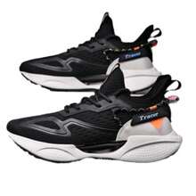 Men's Casual Thick-Soled Tennis Shoes, Fashionable Breathable Sports Shoes - 黑色 - 查看 3
