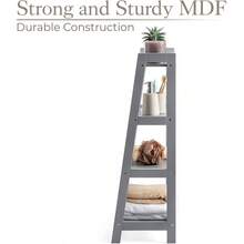 Grey Ladder Shelf Bathroom Storage Unit 4 Tier Wooden Shelving Display Stand Bathroom Decor Summer - 1 - View 5