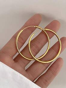 1pair Classic Hoop Earrings, Multi-Size 30/40/50/60mm Stackable, 925 Sterling Silver, Suitable For Daily Date Wear, Stylish Gift - Silver Ear Ring - View 1