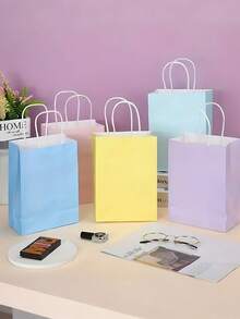 12入 8英吋馬卡龍彩色紙製派對禮品袋，馬卡龍色系紙製禮品袋，彩色糖果紙袋，彩虹禮品袋，附手柄彩色禮品袋，小號附手柄紙袋，馬卡龍彩色禮品袋，高品質可重複使用禮品袋 - 彩色 - 查看 3