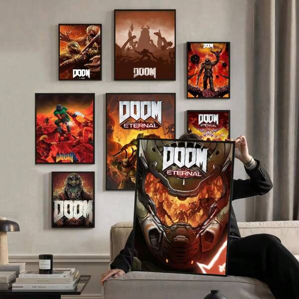 1/3 STUKS Wandkunst Posters Game Game A-DOOM-Eternal Wit Papier Poster Café Bar Esthetische Kunst Muur Muur Frameloos/Ingelijst Canvas Kunst