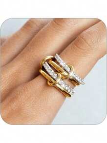 1 Set de anillos de mujer chapados en cobre con piedras de circonita cúbica, anillos apilables, joyería decorativa personalizada para regalo