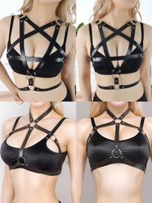 Women's Black Fashion Pentagram With Rivets Decorative Chest Shaping Belt Caged Chest Girdle Gothic Chest Girdle Rivets Caged Bra Valentine's Day Gift Mardi Gras Costume Accessories Sexy Lingerie Sling