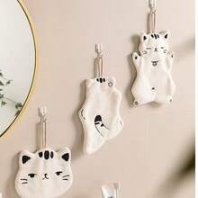 1pc/2pcs Cute Cat Plush Super Absorbent Hand Towel, Hanging Kitchen & Bathroom Decorative Towel, Absorbent, Easy To Clean, Personalized Towel - Black and White - View 11