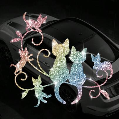 Cute Cat Tree Branch Wall Sticker With Cartoon Animal Design, Suitable For Car, Motorcycle, Bumper, Living Room And Bedroom Decoration Stickers.