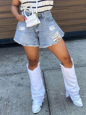 Damskie luźne szerokie nogawki z kieszeniami i dżinsowymi szorty casualowe