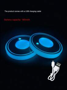 2pcs Car LED Lighting Cup Holder Pad, 7-Color Changing USB Rechargeable Antiskid Car Atmosphere Light