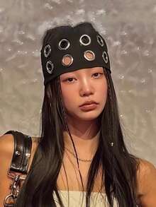 1 pieza Diadema elástica hueca de tela con ojales metálicos de estilo punk personalizada para mujer, accesorio de cabello casual y deportivo para otoño e invierno, accesorio de cabello para mujer para atuendos de vacaciones - Multicolor - Ver 9