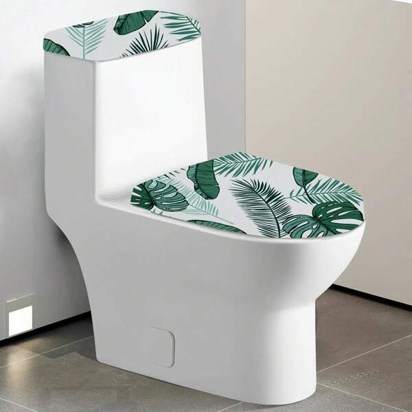 1 Set 4-Seasons Leaf Print Toilet Seat Cover And Tank Cover, Stretch-To-Fit Toilet Lid And Tank Cover Set, Bathroom Home Decor Accessories, Fits Most Toilet Sizes