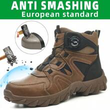Zapatos de seguridad para hombre para la construcción, botas altas para hombre, de moda casual, con puntera de acero, anti-impacto, resistentes a la perforación, con botón tecnológico sin cordones, fácil de poner y quitar, suela ultraligera, suave y antideslizante