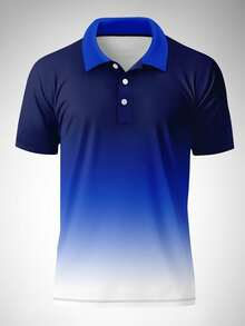 Plus Size Men's Gradient Print Casual Fashion Short Sleeve Polo Shirt - Multicolor - View 2