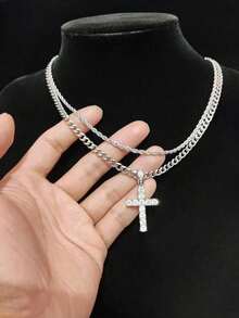 2 件不锈钢嘻哈风格双层吊坠项链，镶满宝石，适合情人节、父亲节、母亲节、新年假期、约会、节日，男女通用，适合日常佩戴，馈赠佳品 - 多色1 - 查看 2