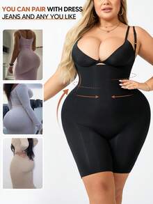 Plus Size Open Bust Tummy Control Butt Lift Thigh Slimmer Bodysuit - Black - View 6