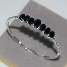 1pc Minimalist Style Single Layer Zirconia Stone Open Bangle Bracelet - Black - View 1