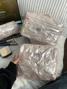 1 pieza/2 piezas/3 piezas Bolsa de maquillaje grande con lazo rosa, organizador de cosméticos para mujeres, estuche de maquillaje portátil, bolsa de almacenamiento multifuncional para maquillaje, artículos de tocador, cuidado de la piel, adecuada para vacaciones, actuaciones, fiestas, hogar y baño - Multicolor - Ver 7