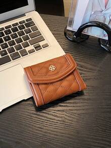 Women's Short Triple Fold Embroidered Wallet For Women Wallet Mini Wallet Purse Wallet Small Wallet Wallet Men Wallet Leather Cute Wallet - Brown - View 2