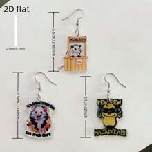 2D Flat 1Pair Quirky Earrings: Fun - Filled Cartoon & Humorous Phrase Designs