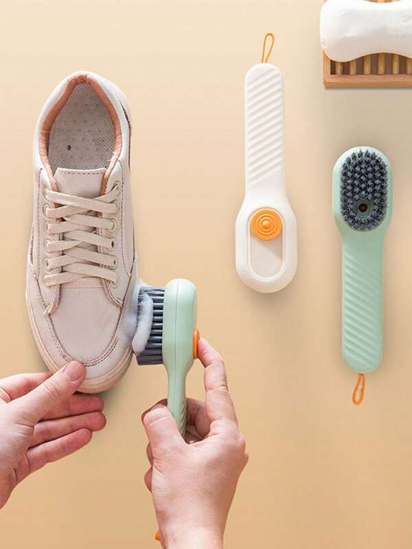1 Multi-Functional Liquid Filled Shoe Brush For Home Use, With A Press To Dispense Liquid For Washing Shoes And Shoe Tools. Press Type Soft Bristled Clothing Cleaning Brush