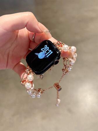 1 件珍珠手链金属表带兼容 38/40/41/42/44/45/49 毫米表带，适用于系列 Ultra/SE/8/7/6/5/4/3/2/1，适用于 Ultra/SE/10/9/8/7/6/5/4/3/2/1