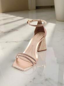 Women's Sandals Heel Glitter Rose Rhinestone Fashion Women's Footwear Modern Straps Fashion Women's Shoes - 乾枯玫瑰色 - 查看 3