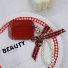 Keychain,Lanyard Wine Red Solid Color Bowknot Pendant, Shockproof Protective Case Compatible With Apple Bluetooth Earphones