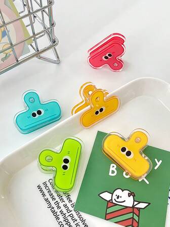 1/3/5pcs Cute Cartoon Big Eye Acrylic Clips, Waterproof Food Storage Bag Sealer, Durable Organizer Clips For Notes, Exams, Office Documents, Books, Kitchen Accessories