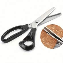 1 pieza Tijeras de sierra triangulares de dentado ondulado, tijeras de bordado hechas a mano, tijeras para cortar tela - Negro - Ver 5