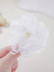 2件組女嬰黃色仿薄紗百褶花朵髮夾 瀏海側夾 髮飾 春夏海灘頭飾 日常使用 - 彩色 - 查看 4