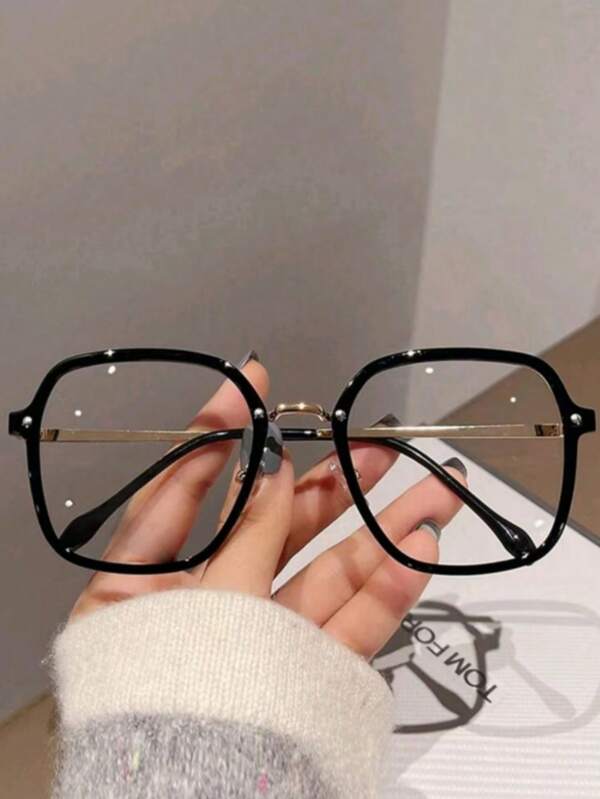 1 Pair Women's Square TR Frame Metal Leg Personalized Clear Glasses