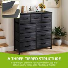 Wide Chest Of Drawers With 9 Drawers, Fabric Dressers With Easy Pull Handle,Sturdy Steel Frame,Storage Drawers For Bedroom, Kids Room, Closet, Clothes - Black - View 9