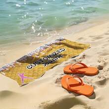 1pc Customizable Oversized Waffle Printed Beach Towel - Soft Polyester, Super Absorbent, Durable, Ideal For Beach, Pool, Camping & Travel, Modern Waffle & Baseball Design, Beach Accessory | Customizable Towel | Absorbent Fabric, Beach Blanket Bathroom Decor Summer Beach Essentials