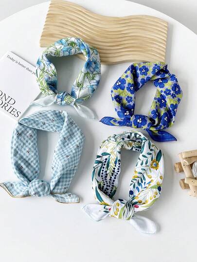 1pc Women's Bohemian Cashew Flower Print 100% Cotton Scarf, Mini Square Bandana Neckerchief, Versatile Headband/Hair Accessory, Suitable For Summer Beach